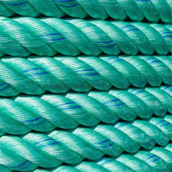 蓝色或绿色3股扭绞PP / PE绳，用于钓鱼船用